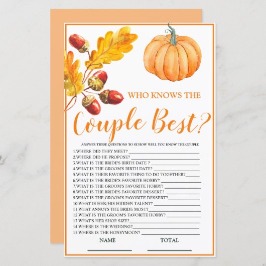誰がカップル最高の秋パンプキンブライダルゲームを知っている (正面/裏面)