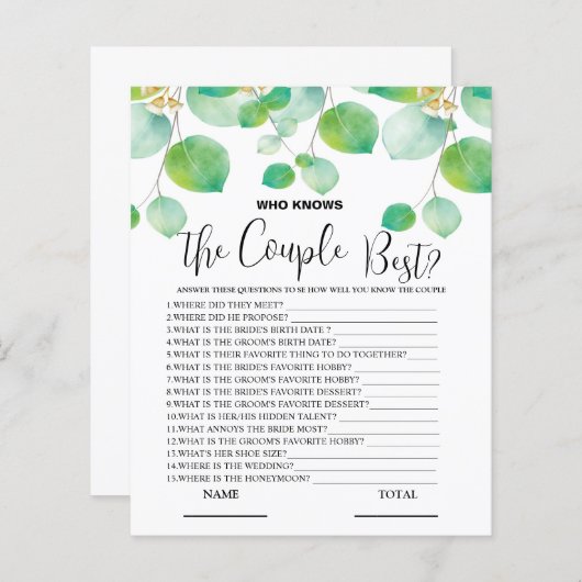 誰がカップル緑の最高のブライダルゲームを知っている (正面/裏面)
