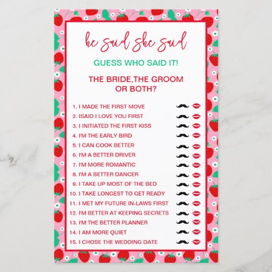 誰がゲームを言ったかを推測するイチゴの花嫁または花婿 (正面)