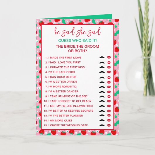 誰がゲームを言ったかを推測するイチゴの花嫁または花婿 カード (正面)