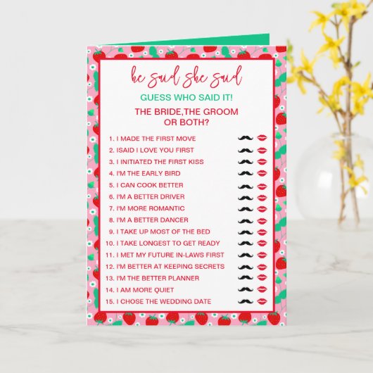 誰がゲームを言ったかを推測するイチゴの花嫁または花婿 カード (黄色い花)