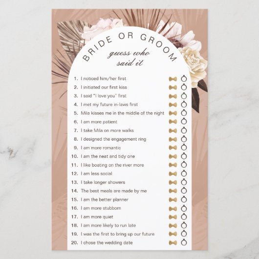 誰がゲームBoho花模様を言ったか花嫁または花婿 (正面)