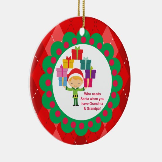 誰がサンタを必要とする – おばあちゃん&おじいちゃん小妖精や小人オーナメント セラミックオーナメント (右)