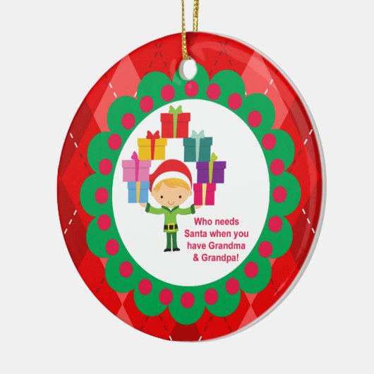 誰がサンタを必要とする – おばあちゃん&おじいちゃん小妖精や小人オーナメント セラミックオーナメント (左)