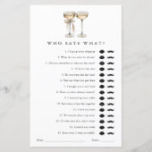 誰がシャンパンブライダルシャワーゲームカードを言う (正面)