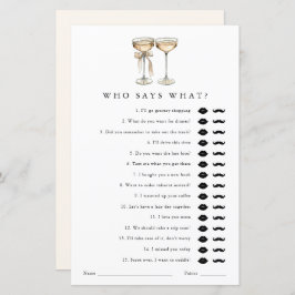 誰がシャンパンブライダルシャワーゲームカードを言う