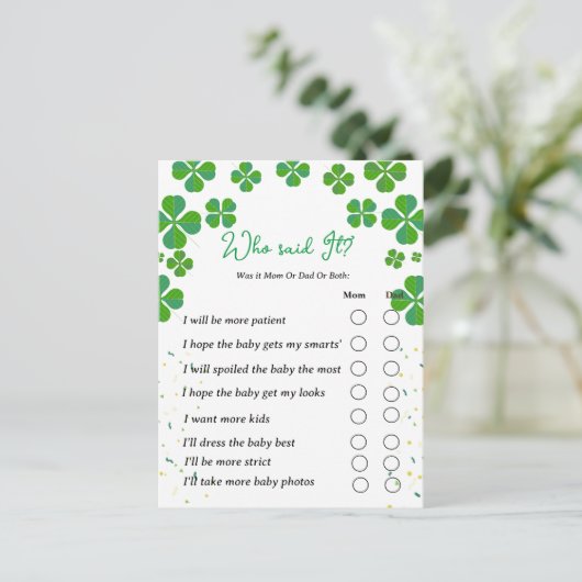 誰がパトリック赤ちゃんシャワーのゲームを言った ポストカード (スタンド正面)