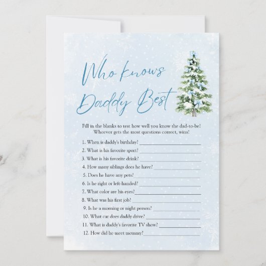 誰がパパのことを一番知っている?クリスマスベイビーシャワーのゲーム 招待状 (正面)