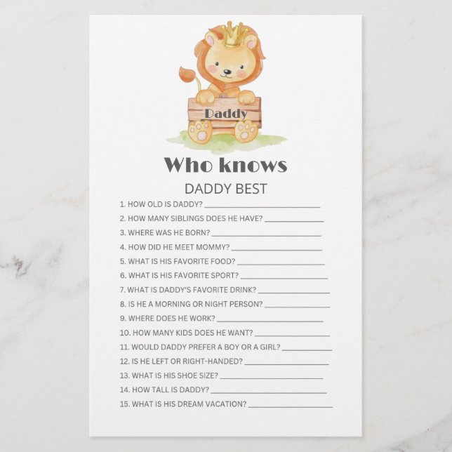 誰がパパのウッドランド最高のの赤んだシャワーゲームを知っている (正面)