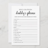 誰がパパのフレーズを終えることができるベビーシャワーカード 招待状 (正面)