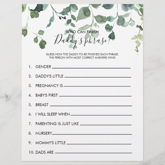 誰がパパのフレーズを終わらせることができる赤ちゃんシャワーゲーム (正面)