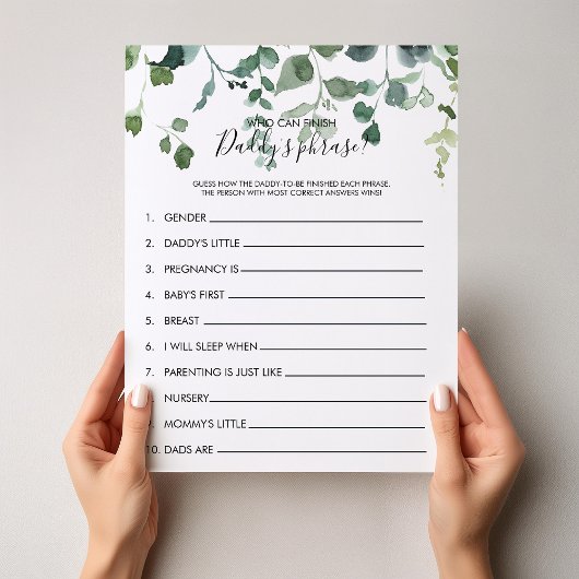 誰がパパのフレーズを終わらせることができる赤ちゃんシャワーゲーム