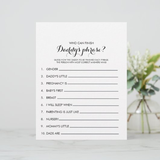 誰がパパのフレーズを終わらせることができる赤ちゃんシャワーゲーム (スタンド正面)