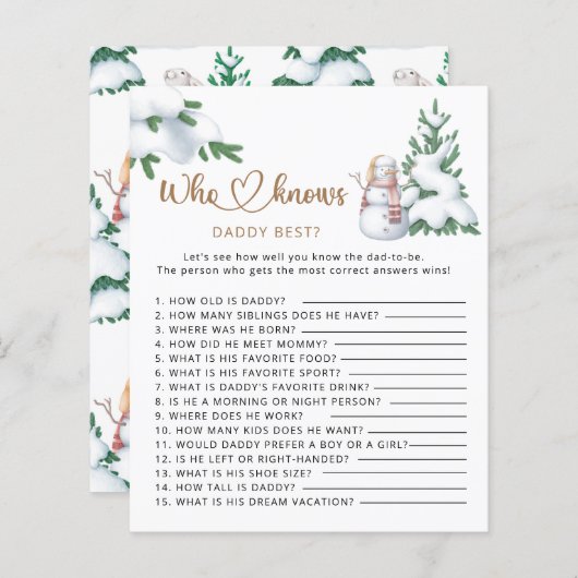 誰がパパの冬最高のの赤ん坊のシャワーゲームを知っている (正面/裏面)