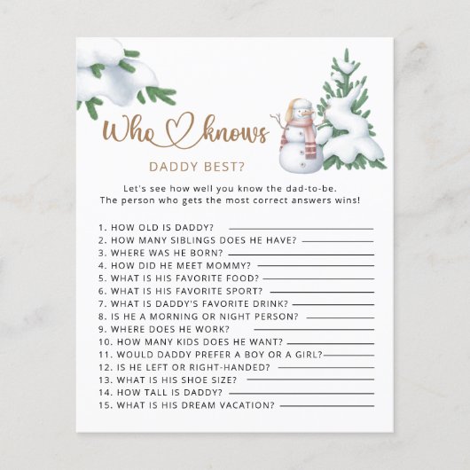 誰がパパの冬最高のの赤ん坊のシャワーゲームを知っている (正面)