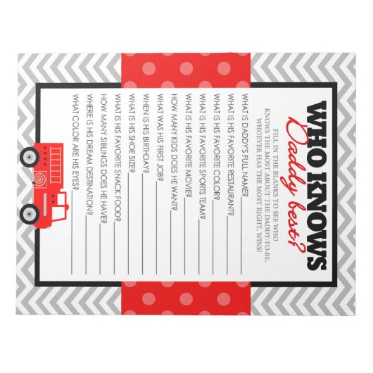 誰がパパの最高のFiretruckのゲームを知っている – 40パック ノートパッド (正面)