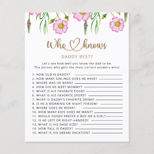 誰がパパを知最高のっている野花の赤ちゃんシャワーのゲーム (正面)