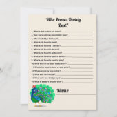 誰がパパ最高のピーコク赤ちゃんシャワーゲームカードを知っている 招待状 (正面)