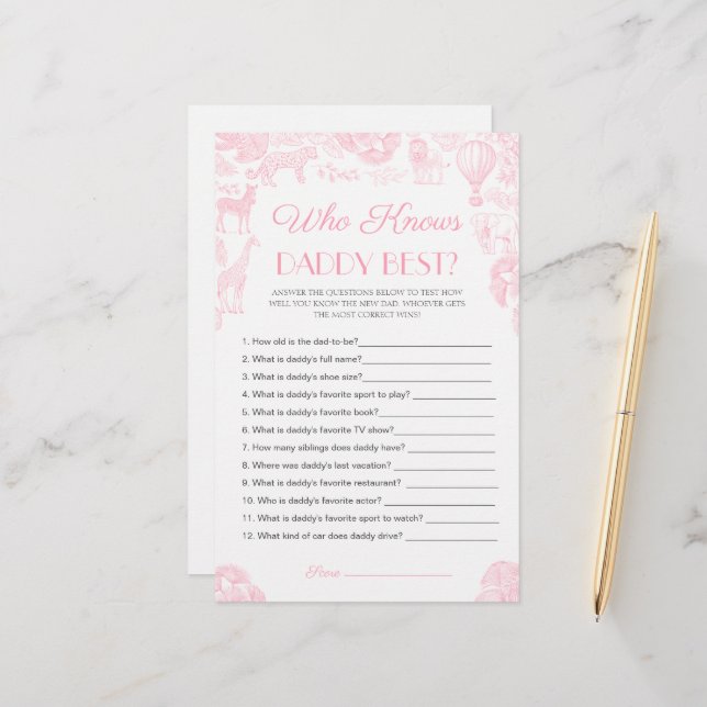 誰がパパ最高の赤んだシャワーゲームカードを知っている (正面/裏面インサイチュ)