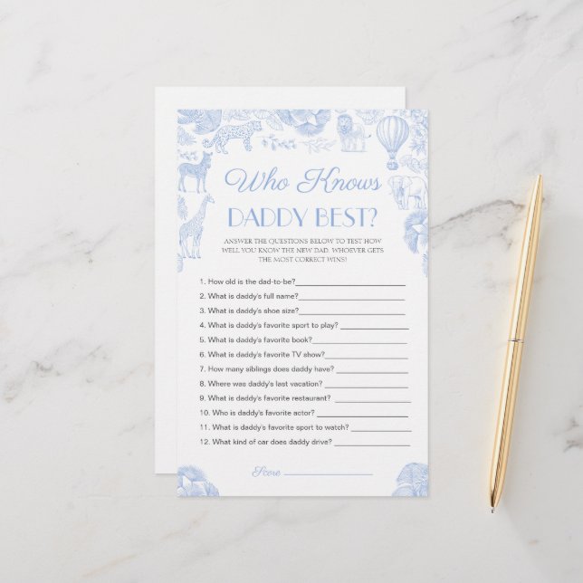 誰がパパ最高の赤んだシャワーゲームカードを知っている (正面/裏面インサイチュ)