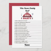 誰がパパBBQ赤最高のちゃんシャワーゲームカードを知っている 招待状 (正面/裏面)