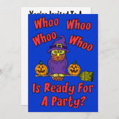 誰がパーティーハロウィンフクロウ漫画の子供の準備ができている 招待状 (正面/裏面)