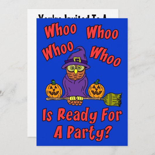 誰がパーティーハロウィンフクロウ漫画の子供の準備ができている 招待状 (正面/裏面)