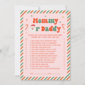 誰がピンクのクリスマスベビーシャワーゲームカード 招待状 (正面)