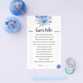 誰がブルーフラワーゲームブライダルシャワーカード チラシ (シングル)