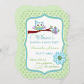 誰がベビーボーイを持ってる?フクロウシャワー招待状 招待状 (正面/裏面)