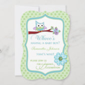 誰がベビーボーイを持ってる？フクロウシャワー招待状 招待状 (正面)