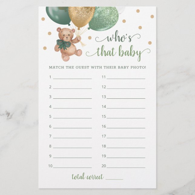 誰がベビー写真ゲーム赤ちゃんシャワーTeddy Bear (正面)