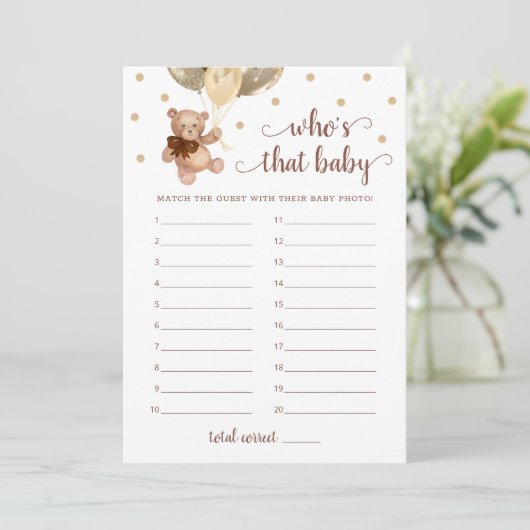 誰がベビー写真ベビーシャワーテディベアーカード 招待状 (スタンド正面)