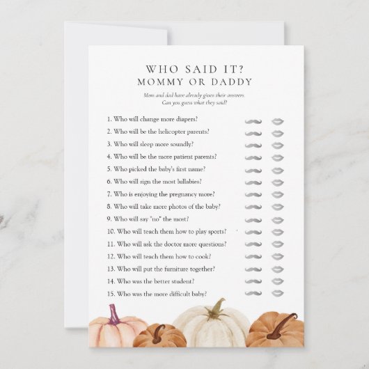 誰がママかパパかぼちゃのゲームカードと言った 招待状 (正面)