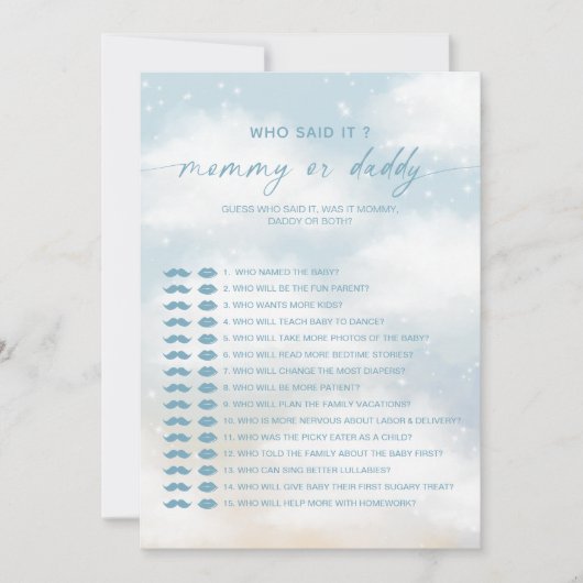 誰がママにそう言ったの |パパ赤ちゃんシャワーゲームカード 招待状 (正面)