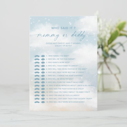 誰がママにそう言ったの |パパ赤ちゃんシャワーゲームカード 招待状