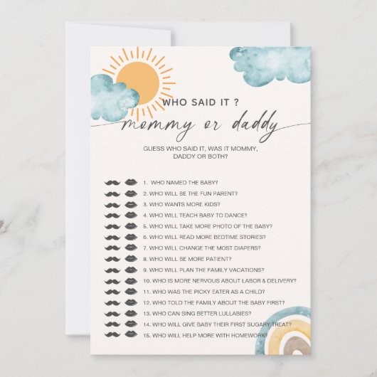 誰がママにそう言ったの |パパ赤ちゃんシャワーゲーム 招待状 (正面)