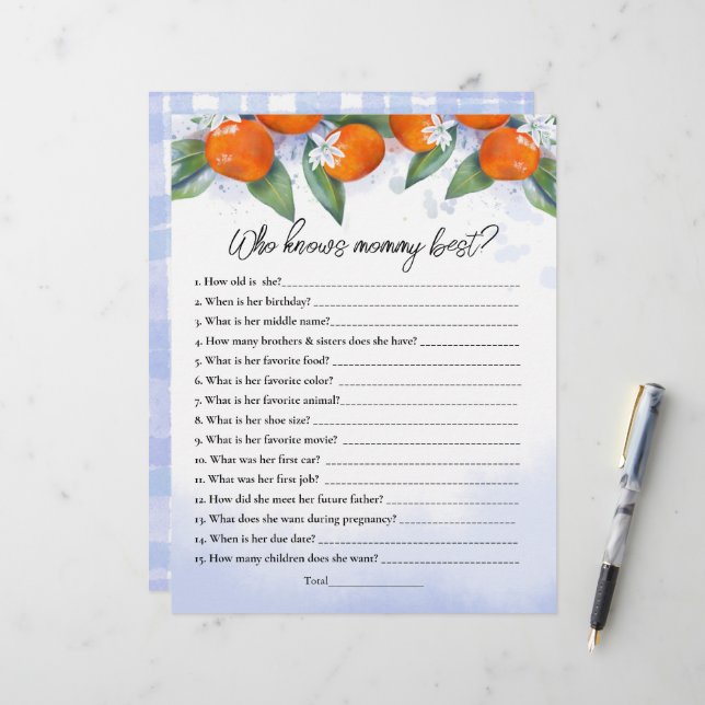 「誰がママのことを一番知っている？」ゲームの紙のシート (正面/裏面インサイチュ)