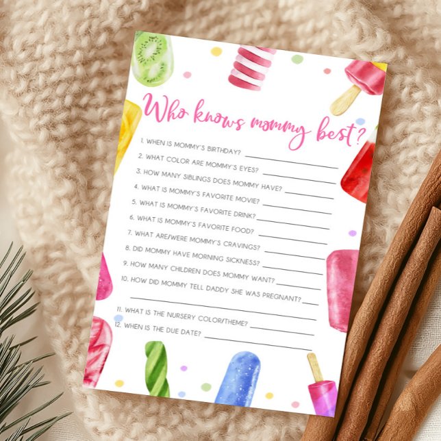 誰がママのことを一番知っている？ゲーム (Popsicle Baby Shower Who Knows Mommy Best Game)