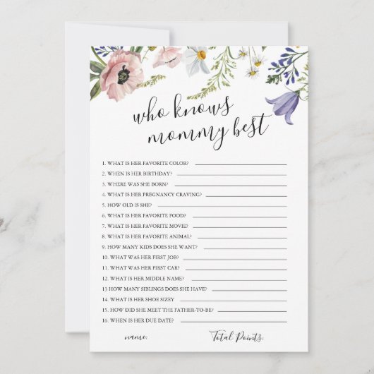 誰がママのことを一番知っている？ベイビーシャワーゲームカード 招待状 (正面)
