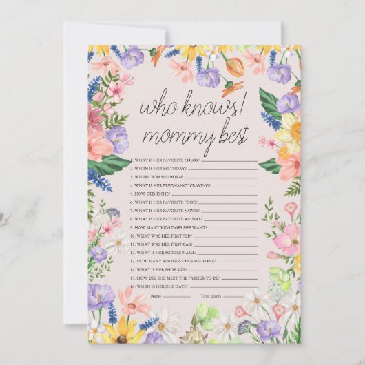 誰がママのことを一番知っている？ベビーシャワーゲームカード 招待状 (正面)