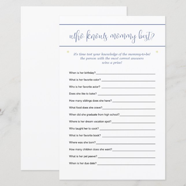 誰がママのことを一番知っている？予想ゲームスターズブルー (正面/裏面)