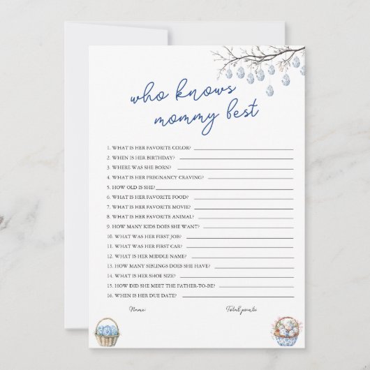 誰がママのイースター最高のベビーシャワーゲームカードを知っている シーズンカード (正面)