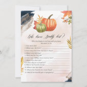 誰がママのカボチャ最高のの赤ん坊シャワーのゲームカードを知っている 招待状 (正面)