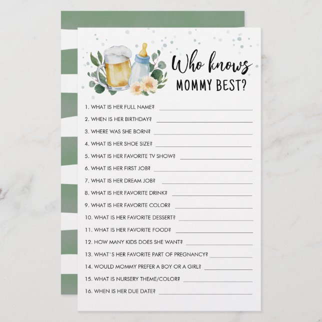 誰がママのゲームの最高の緑のベビーが醸造されている知っている (正面/裏面)