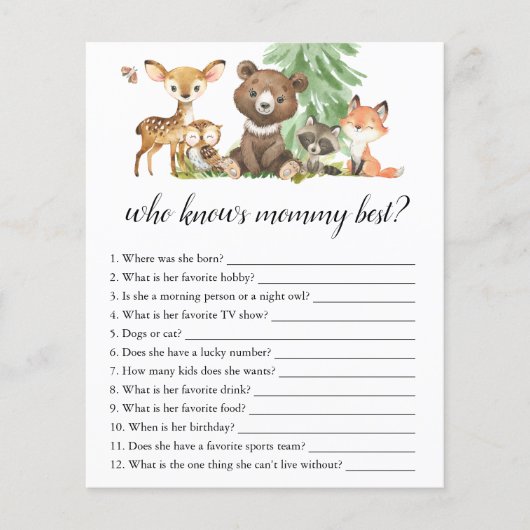 誰がママのゲーム動物最高のの赤ちゃんシャワーを知っている チラシ (正面)