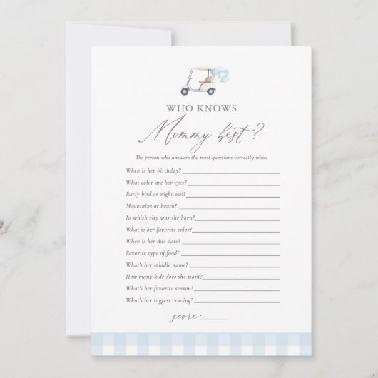 誰がママのゴルフ最高のの赤ん坊シャワーのゲームを知っている 招待状 (正面)