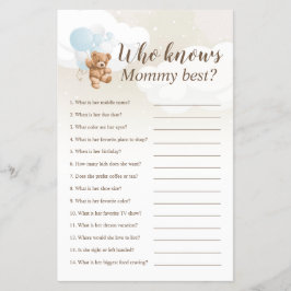 誰がママのテディ最高のベアベビーシャワーゲームを知っている チラシ