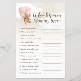 誰がママのテディ最高のベアベビーシャワーゲームを知っている チラシ