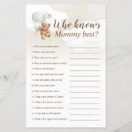 誰がママのテディ最高のベアベビーシャワーゲームを知っている チラシ